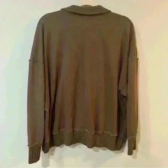 Pink Lily Just Go With It Brown Oversized Henley Pullover Quarter Button 2XL - Picture 6 of 10